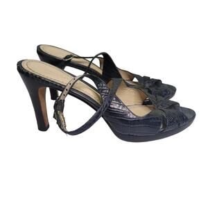 Ann Taylor Sandals Size 7.5M Blue Leather Stiletto Heels Slingback‎